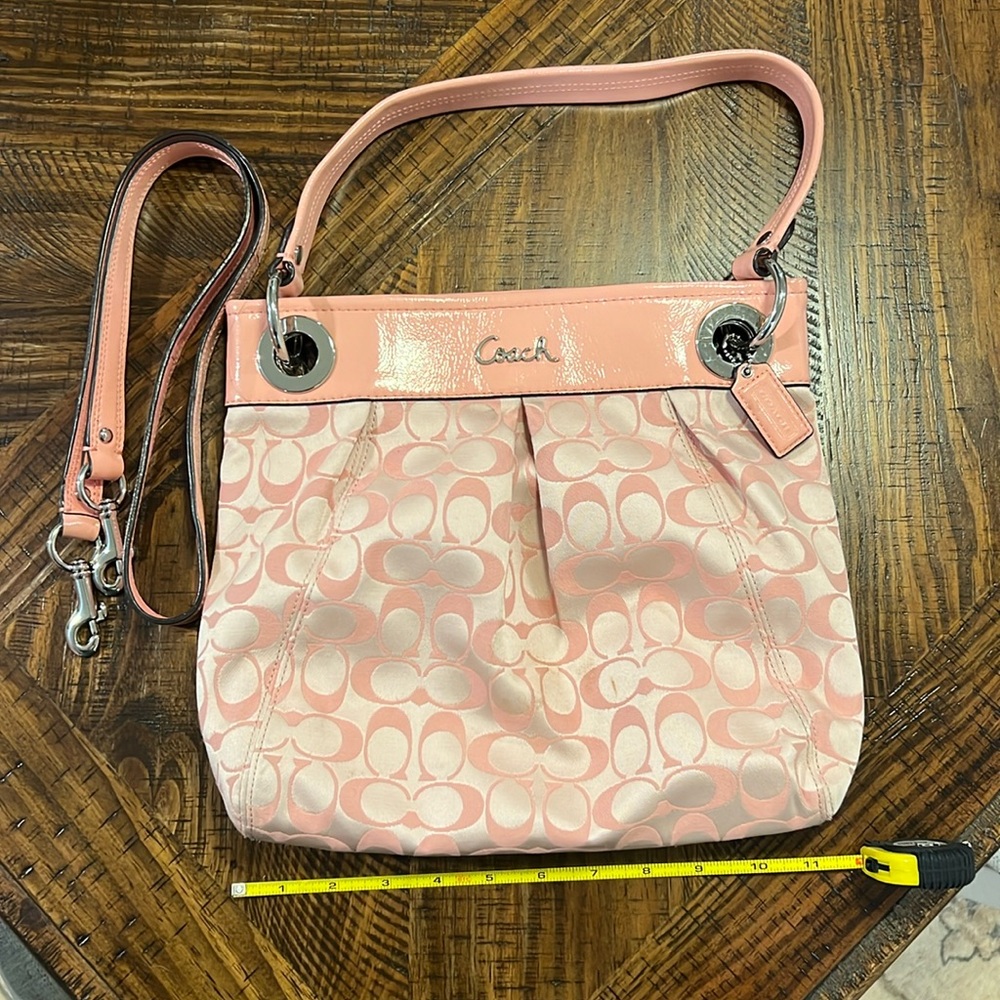 Pink logo Coach purse with extra strap